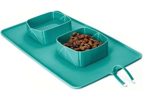 2 in 1 collapsible portable silicone dog bowls mat
