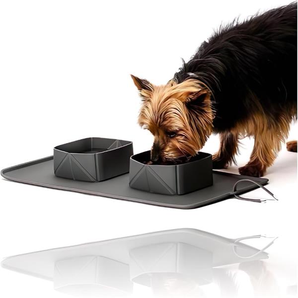 2 in 1 collapsible portable silicone dog bowls mat(图1)
